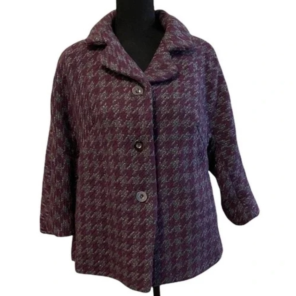 Women's Charter Club Purple Fig Combo Herringbone Wool Coat Plus Size 0X